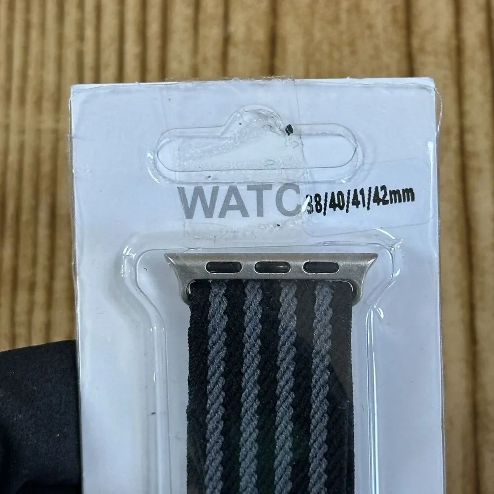 Apple Watch Band 38 40 41 42mm Nylon Sport Strap Black Gray Stripe New‎